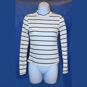 black & white striped long sleeve mock neck